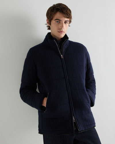 N.Peal Men's Whistler Fur Quilted Jacket Navy Blue