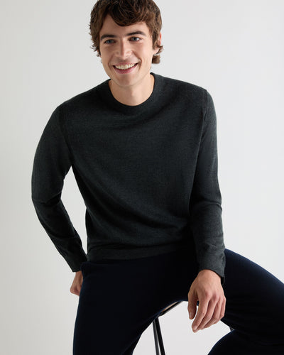N.Peal Men's Covent Fine Gauge Cashmere Round Neck Jumper Dark Charcoal Grey