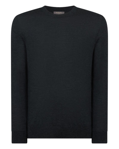 Men's Covent Fine Gauge Cashmere Round Neck Jumper Dark Charcoal Grey