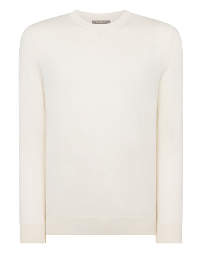 Men's Covent Fine Gauge Cashmere Round Neck Jumper New Ivory White
