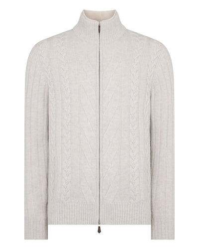 N.Peal Men's Colorado Cable Fur Trim Cashmere Jacket Pebble Grey