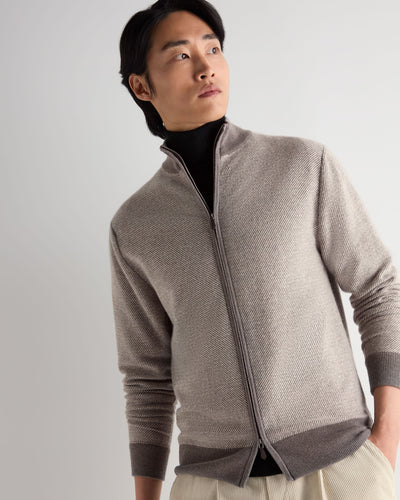 N.Peal Men's Textured Birdseye Cashmere Jacket Taupe Brown