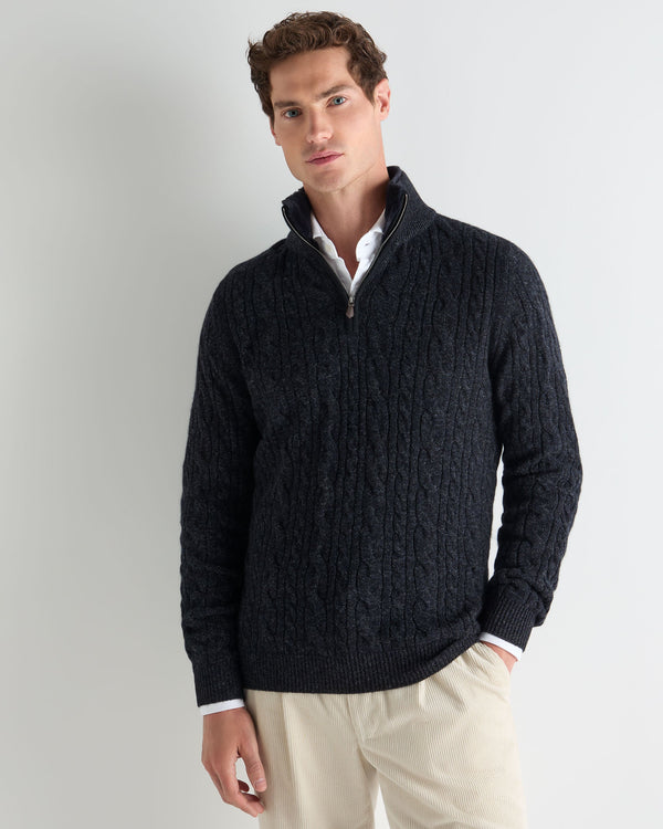 Men's Fur Trim Half Zip Cashmere Jumper 1
