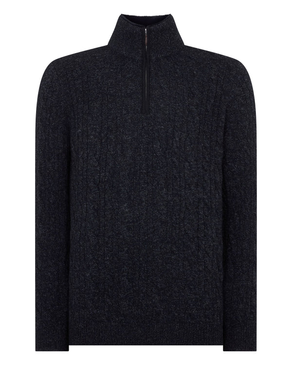 Men's Fur Trim Half Zip Cashmere Jumper 2