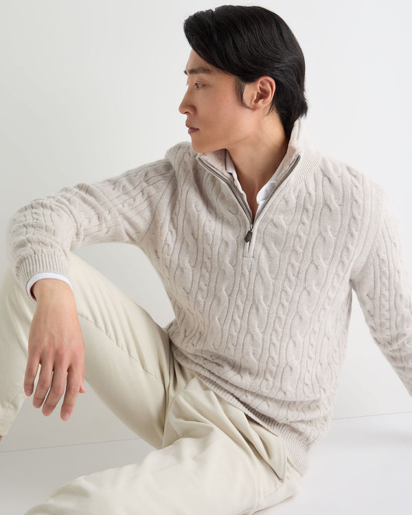 Men's Fur Trim Half Zip Cashmere Jumper 5