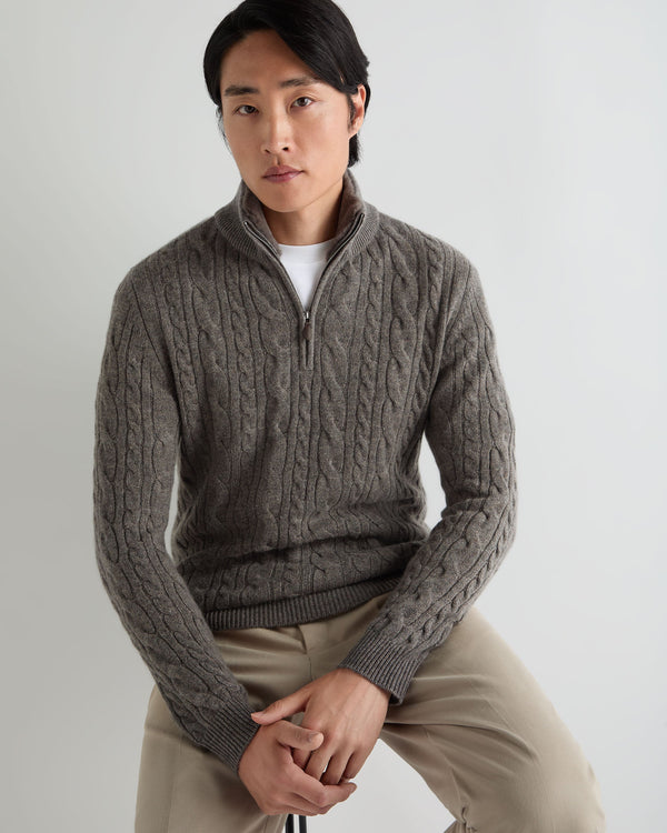 Men's Fur Trim Half Zip Cashmere Jumper 1