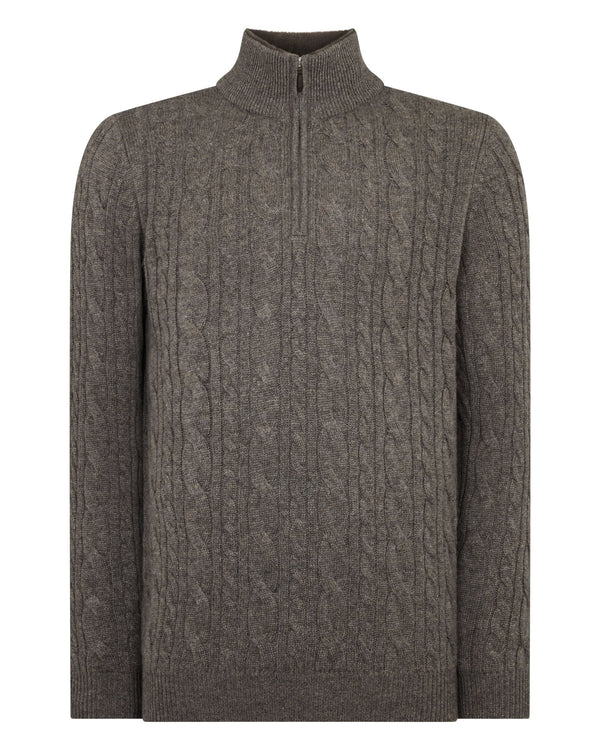Men's Fur Trim Half Zip Cashmere Jumper 2