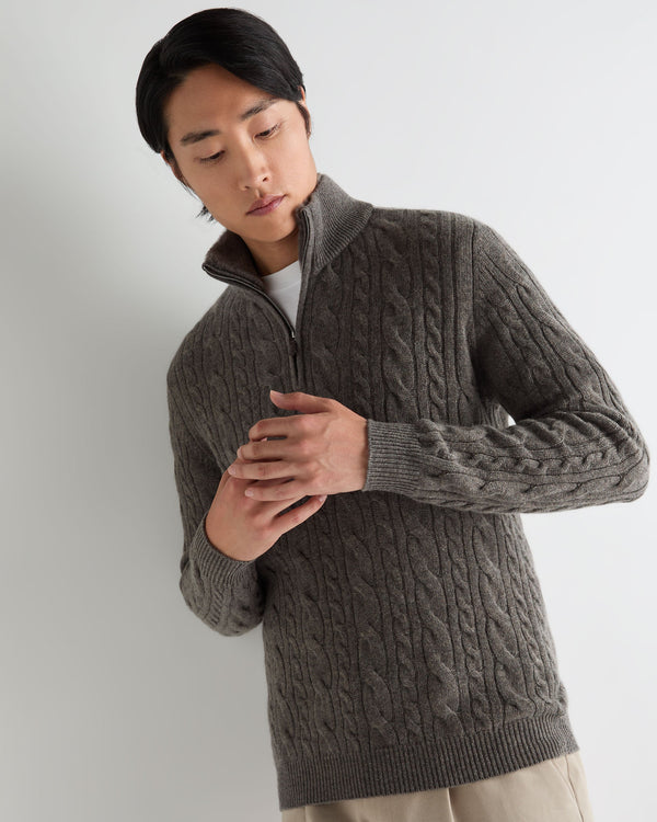 Men's Fur Trim Half Zip Cashmere Jumper 6