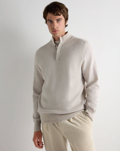 N.Peal Men's Half Button Cashmere Jumper Pebble Grey