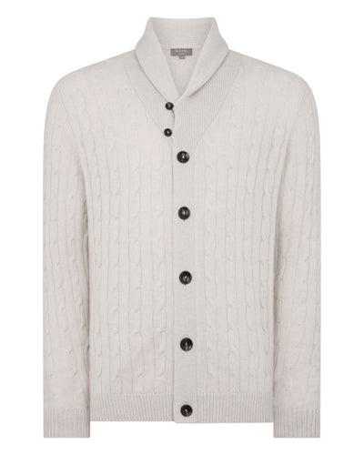 N.Peal Men's Garrick Shawl Cable Cashmere Cardigan Arctic Grey Melange