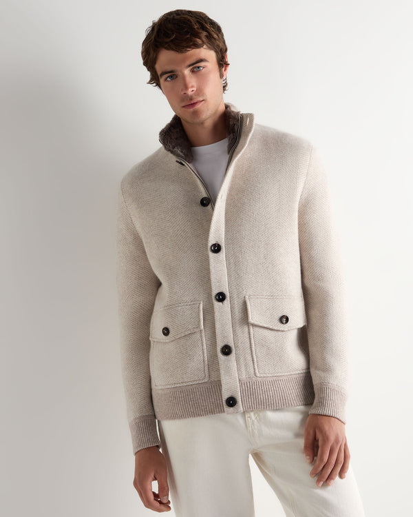 Men's Herringbone Cashmere Jacket With Fur Trim 1