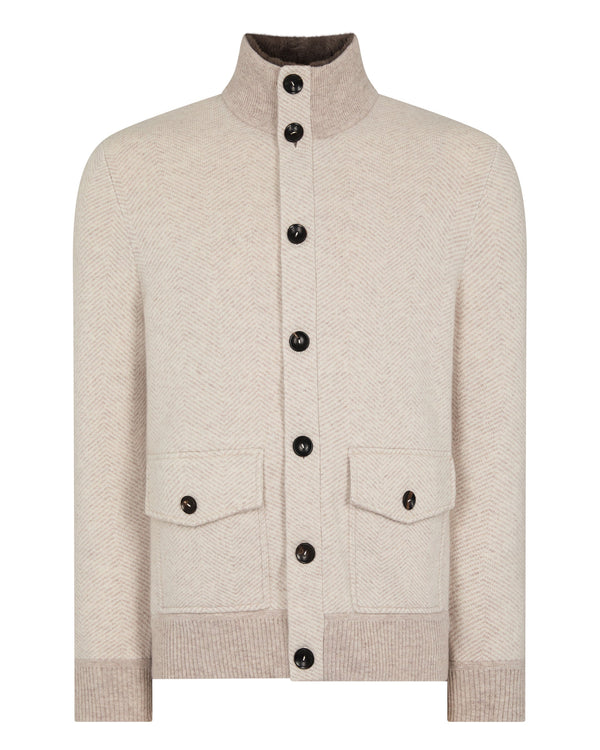 Men's Herringbone Cashmere Jacket With Fur Trim 2