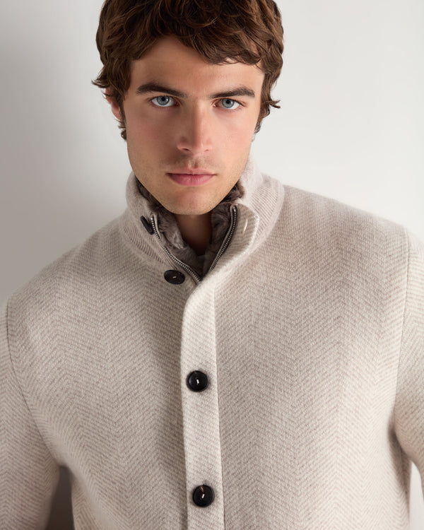Men's Herringbone Cashmere Jacket With Fur Trim 5
