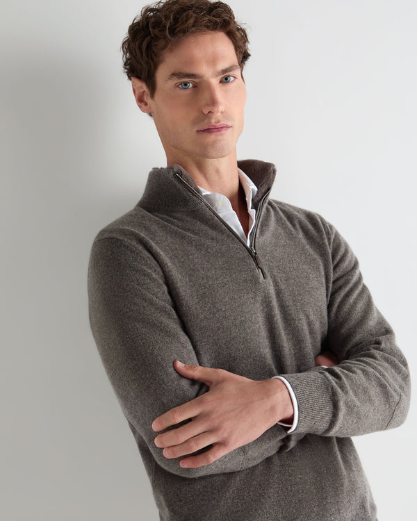 Men's Fur Trim Half Zip Cashmere Jumper 5