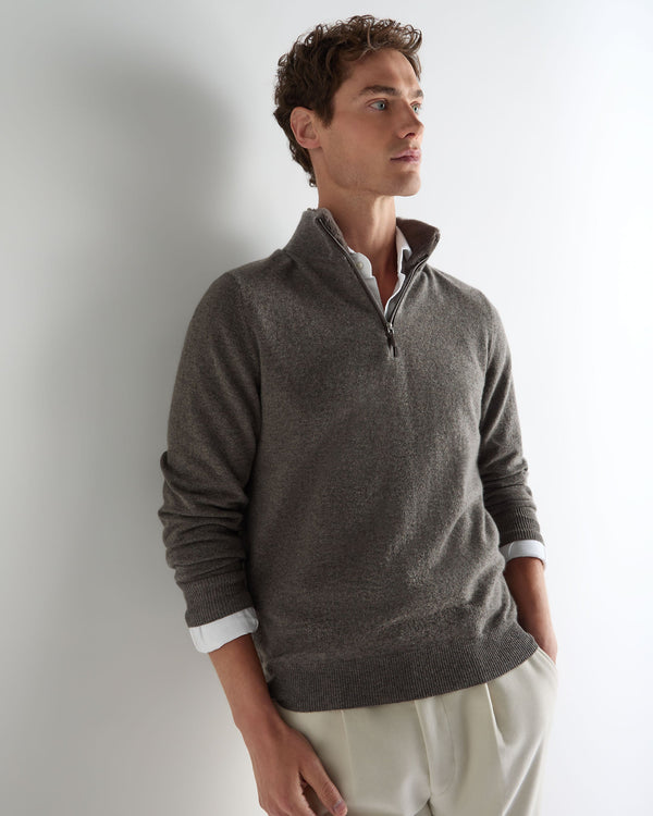 Men's Fur Trim Half Zip Cashmere Jumper 6