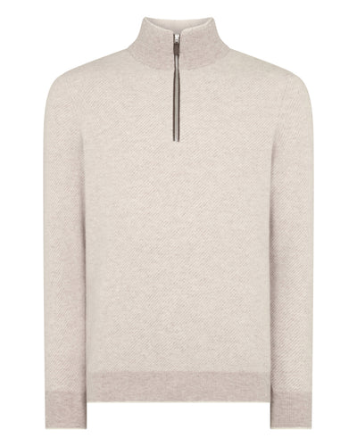 N.Peal Men's Fur Trim Half Zip Cashmere Jumper Sand Brown