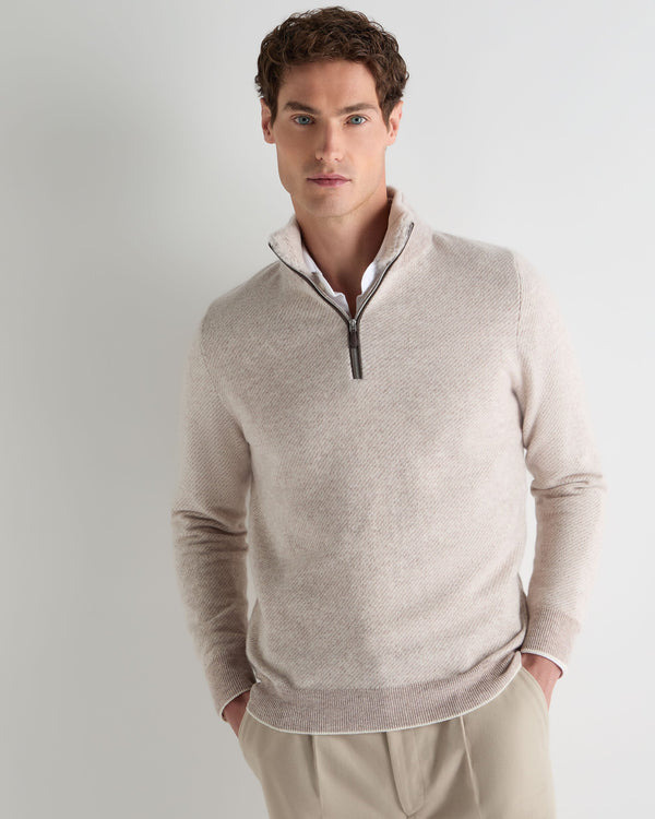 Men's Fur Trim Half Zip Cashmere Jumper 5