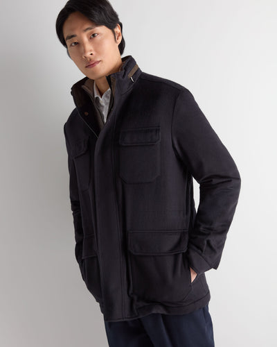 N.Peal Men's Vale Cashmere Field Jacket Navy Blue