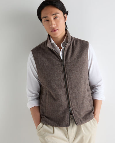 N.Peal Men's Belgravia Cashmere Gilet Taupe Brown Herringbone