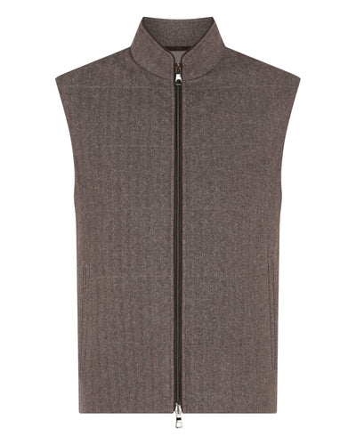 N.Peal Men's Belgravia Cashmere Gilet Taupe Brown Herringbone