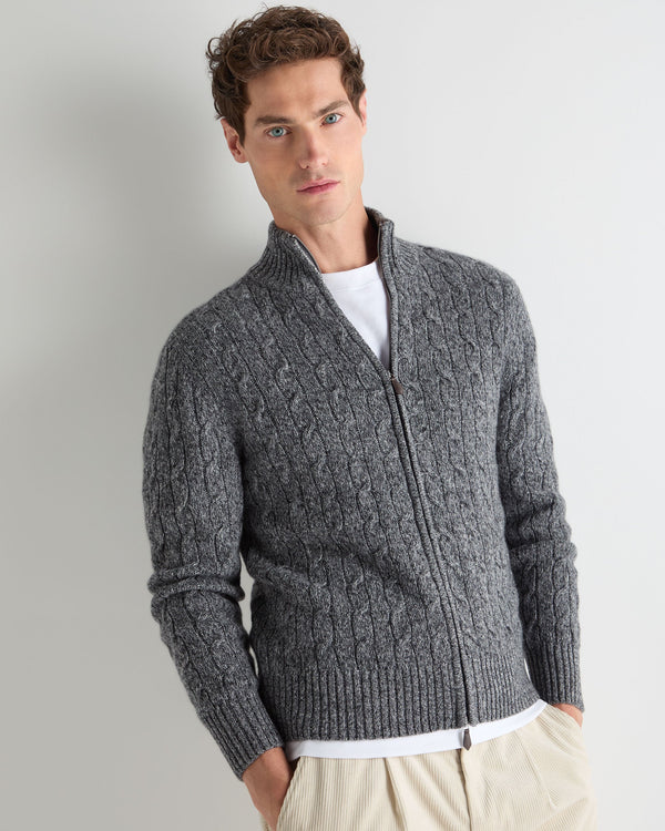 Men's Cable Knit Zip-Up Cashmere Cardigan 1