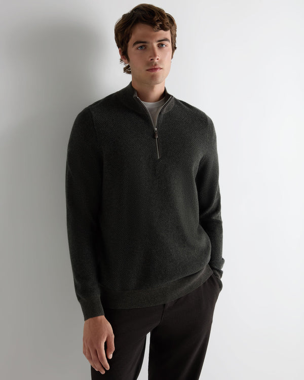 Men's Temple Jacquard Half Zip Cashmere Jumper  1