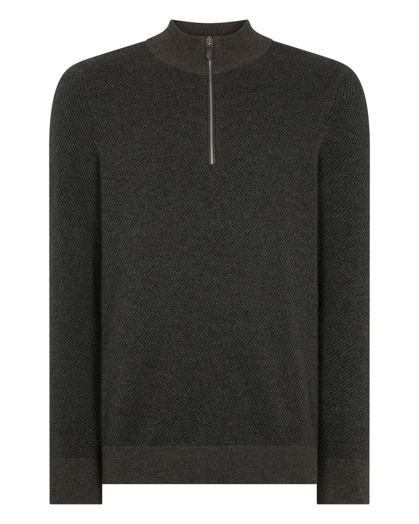 Men's Temple Jacquard Half Zip Cashmere Jumper  2