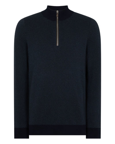 N.Peal Men's Temple Jacquard Half Zip Cashmere Jumper Navy Blue