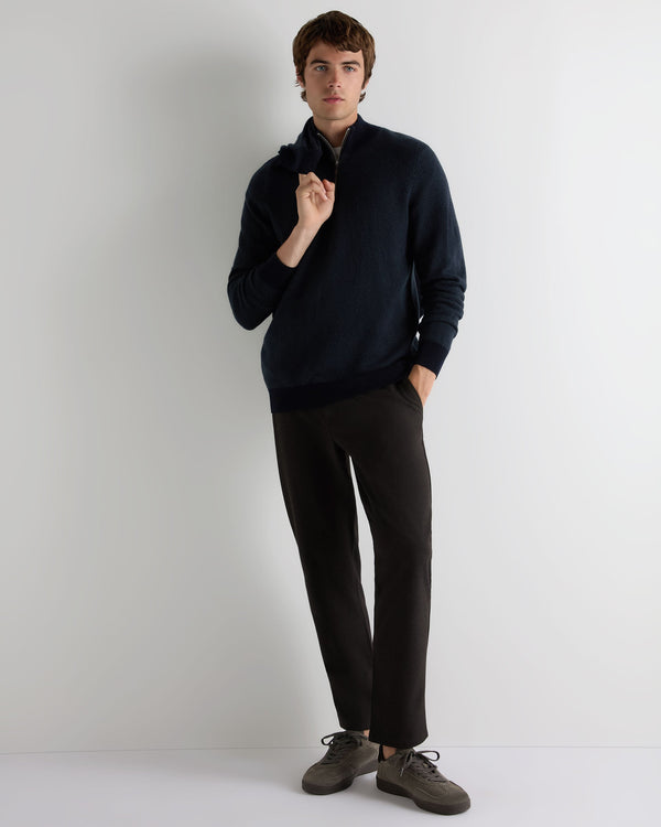N.Peal Men's Temple Jacquard Half Zip Cashmere Jumper Navy Blue