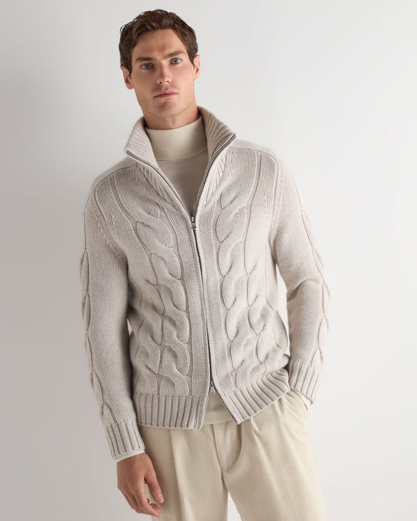 Men's Chunky Cable Full Zip Cashmere Jumper 1