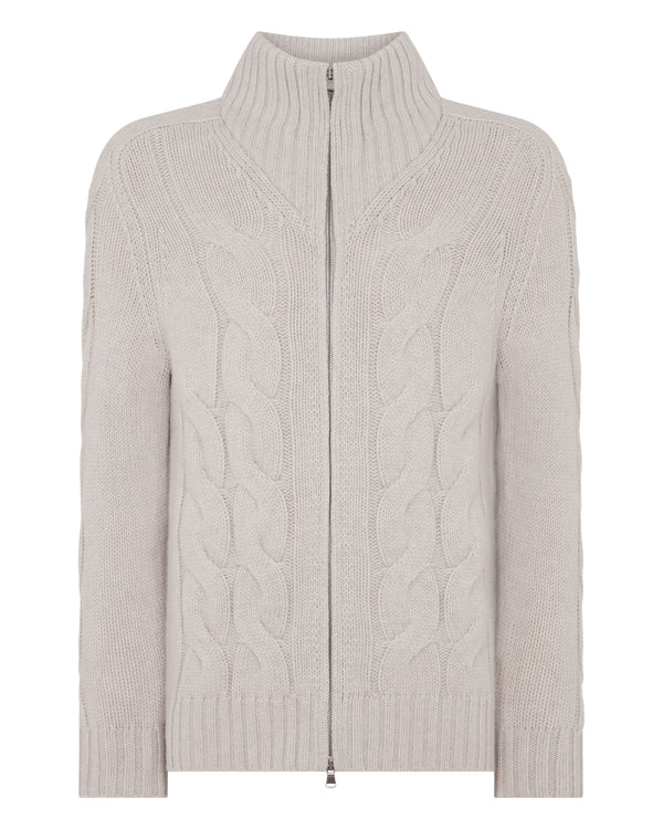 Men's Chunky Cable Full Zip Cashmere Jumper 2