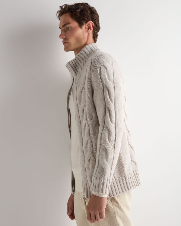 Men's Chunky Cable Full Zip Cashmere Jumper 6