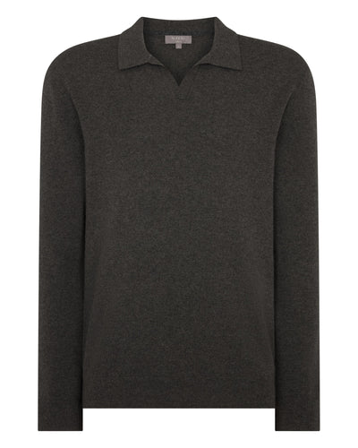 N.Peal Men's Sloane Cashmere Polo Grey Moss