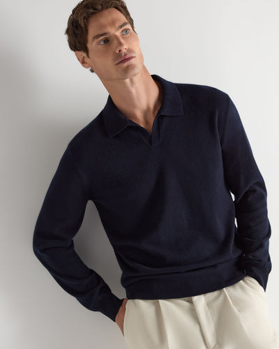 N.Peal Men's Sloane Cashmere Polo Navy Blue