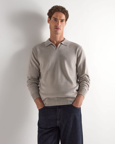 N.Peal Men's Sloane Cashmere Polo Oat Grey