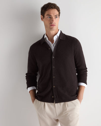 N.Peal Men's Putney Cashmere Polo Shirt Cocoa Brown