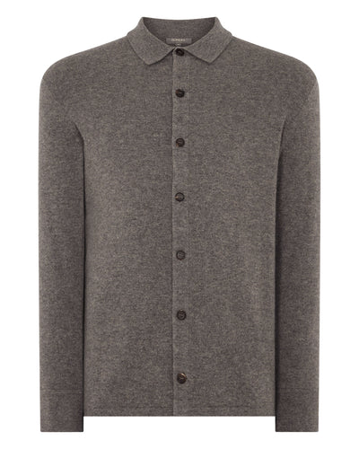 N.Peal Men's Putney Cashmere Polo Shirt Wood Smoke Brown