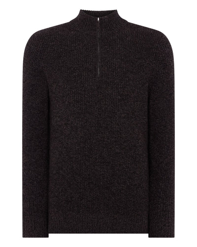 N.Peal Men's Ribbed Half Zip Cashmere Jumper Bark Brown Melange