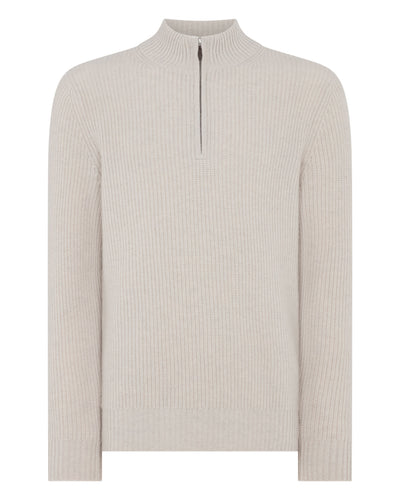 N.Peal Men's Ribbed Half Zip Cashmere Jumper Arctic Grey Melange