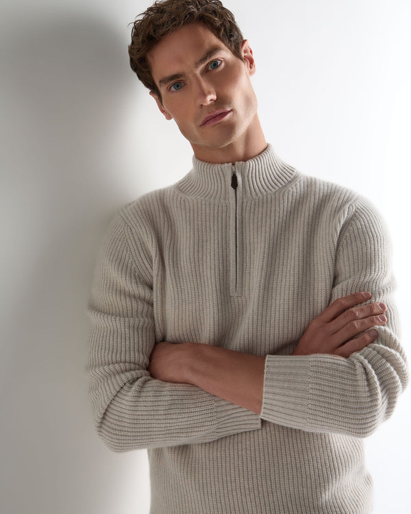 Men's Ribbed Half Zip Cashmere Jumper 6