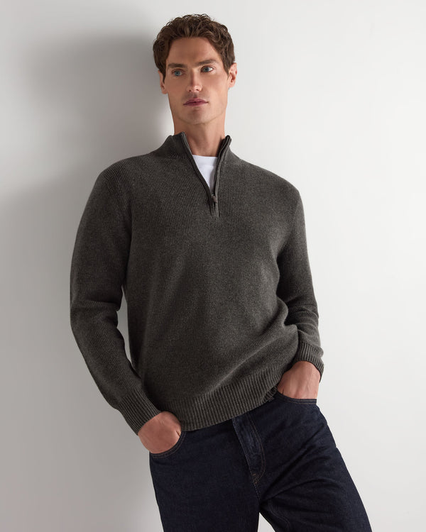 Men's Ribbed Half Zip Cashmere Jumper  1