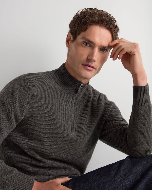 Men's Ribbed Half Zip Cashmere Jumper  5