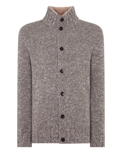 N.Peal Men's Button Through Cashmere Cardigan With Fur Trim Soft Truffle Brown Melange