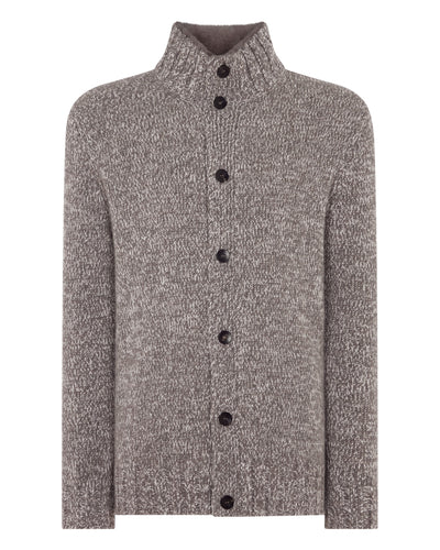 N.Peal Men's Button Through Cashmere Cardigan With Fur Trim Soft Truffle Brown Melange