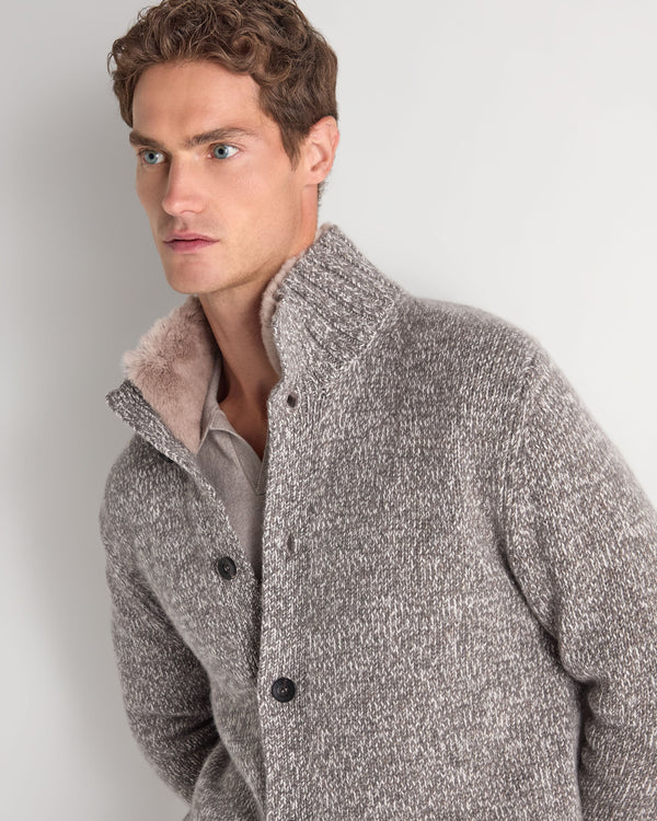 Men's Button Through Cashmere Cardigan With Fur Trim 5
