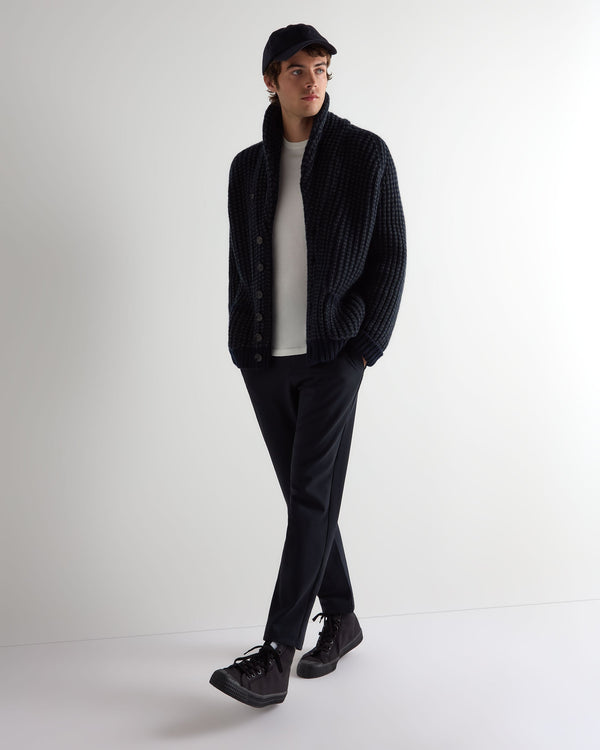 N.Peal Men's Textured Kensington Cashmere Cardigan Navy Blue