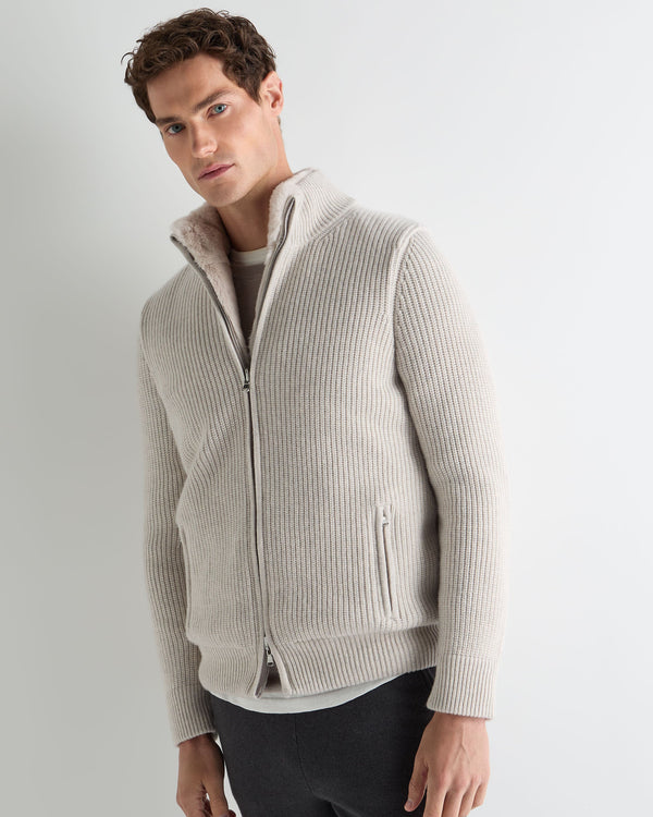 Men's Ribbed Fur Lined Cashmere Jacket 1