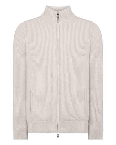 N.Peal Men's Ribbed Fur Lined Cashmere Jacket Pebble Grey