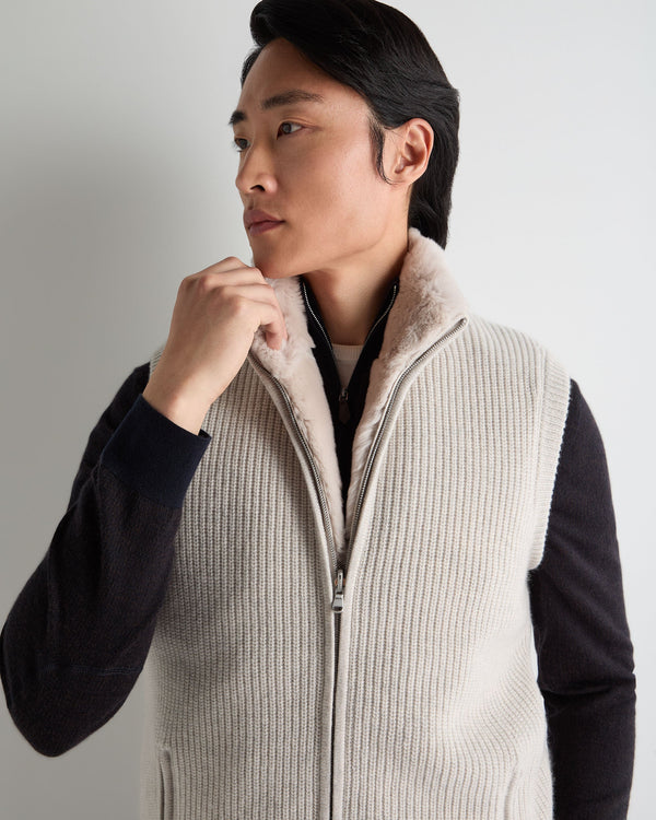 Men's Ribbed Fur Lined Cashmere Gilet 6