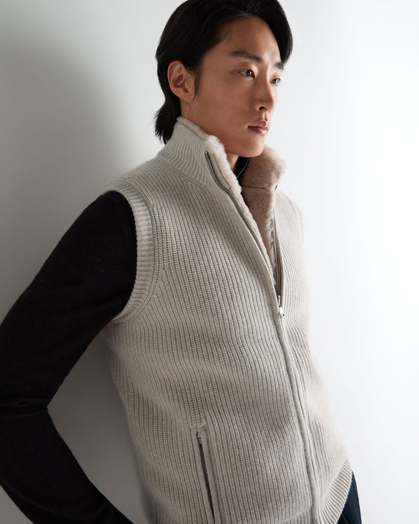 Men's Ribbed Fur Lined Cashmere Gilet 5